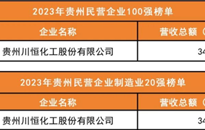 喜訊：川恒股份榮登2023年“貴州民營企業(yè)100強(qiáng)榜單”、“貴州民營企業(yè)制造業(yè)20強(qiáng)榜單”