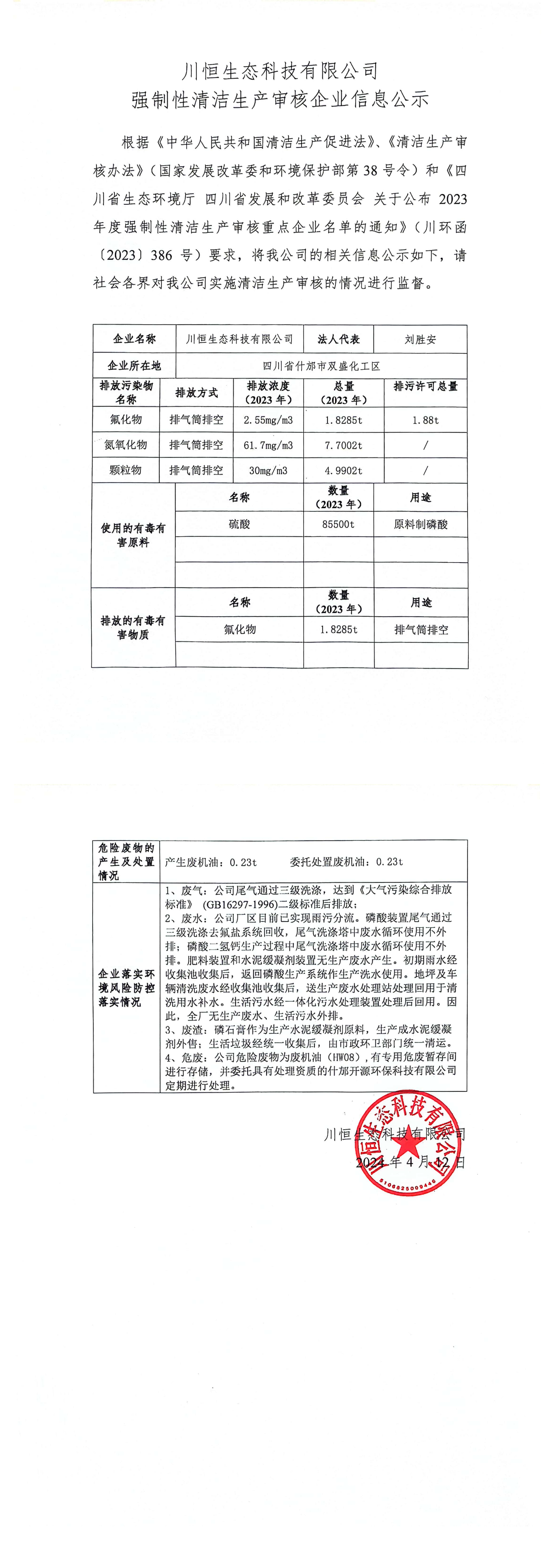 川恒生態(tài)強制性清潔生產(chǎn)審核企業(yè)信息公示_00